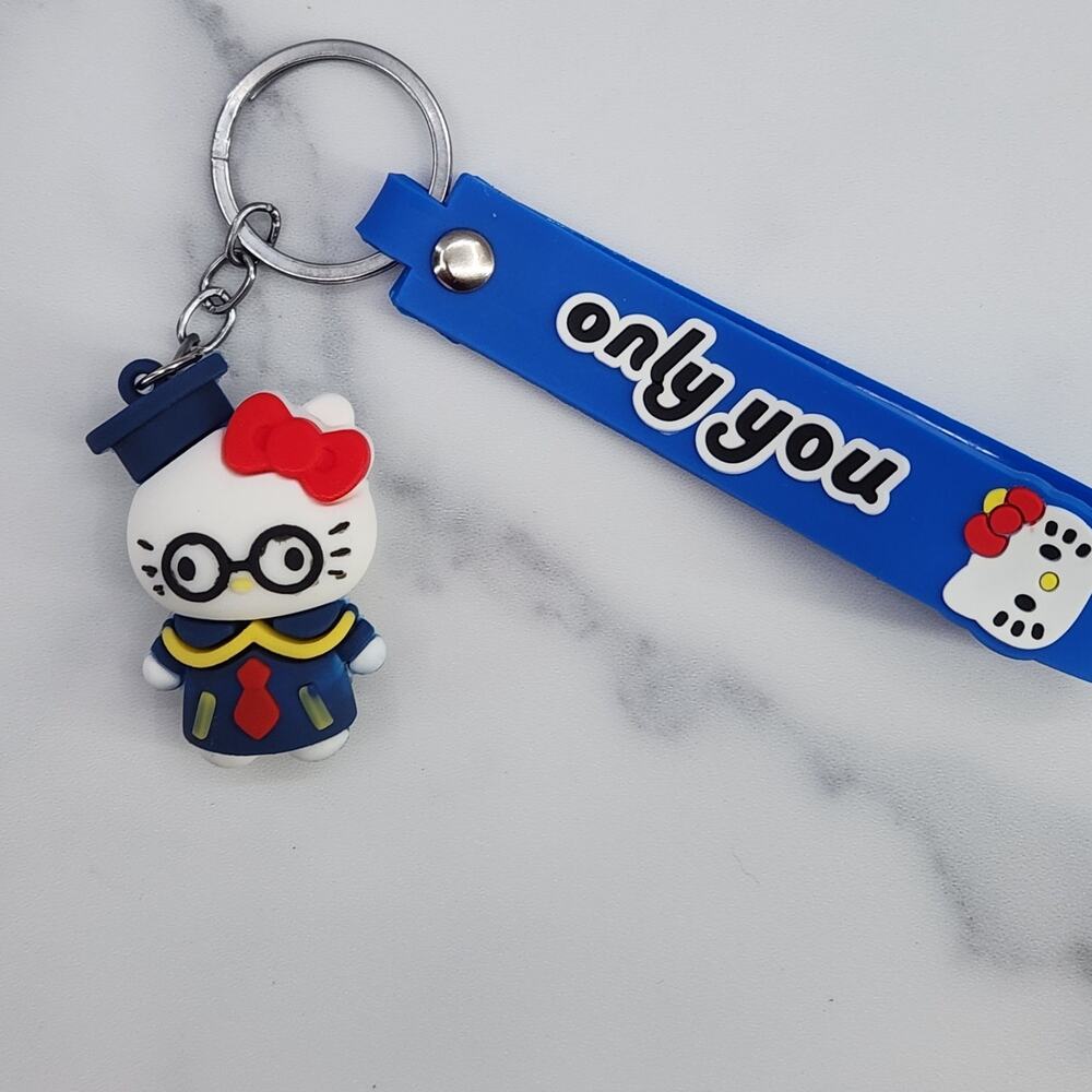 *NEW * Hello Kitty Blue Hat Scholar 3D Figure Keychain & Strap "only you"